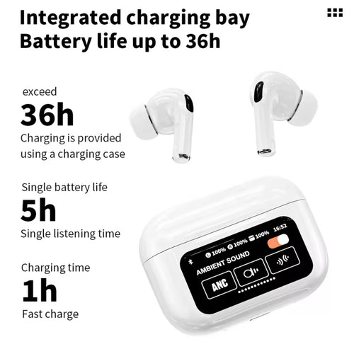 A9-White Smart-Screen Earbuds